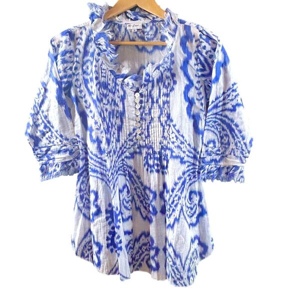 At Last Boho Hippie Babydoll Buttons Raw Edge Details Lagenlook Blue Luxury 8 - Picture 1 of 7